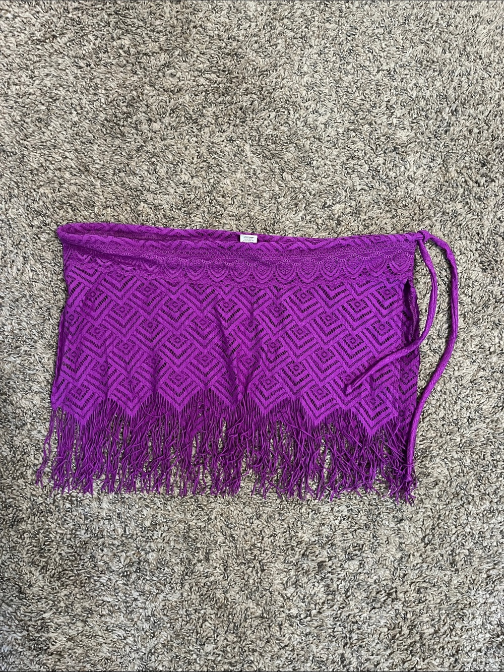 Purple Crochet Fringe Swim Sarong Wrap
